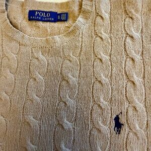 Polo Ralph Lauren Beige Wool Cable-Knit Sweater XL Crew Neck Long Sleeve